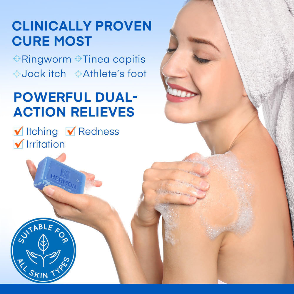 Hermon Ringworm Soap witch-hazel-toning adds gentle skin balance.