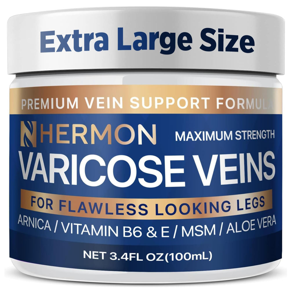 Hermon varicose-veins-cream bottle front for daily leg care.