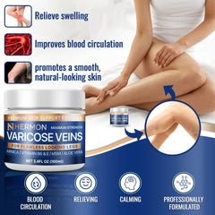 Hermon varicose-veins-cream label closeup showing herbal formula.