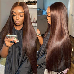 Hermosa 13x4 brown lace front wig front view for a natural long hairstyle