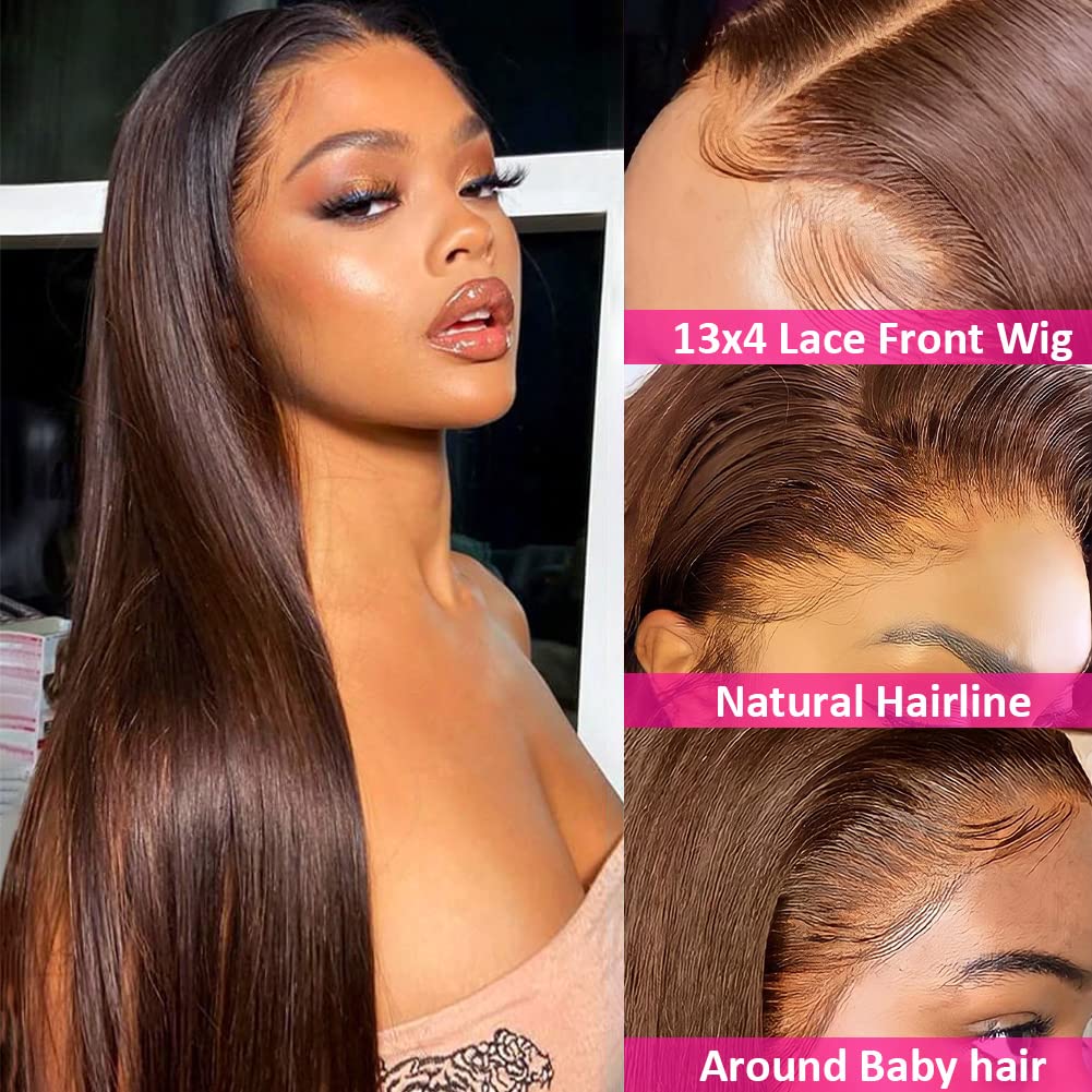 Hermosa 13x4 brown lace front wig hairline pre-plucked for a natural blend
