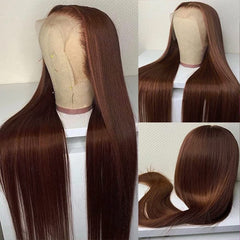 Hermosa 13x4 chocolate brown lace front wig 180 density provides full volume for versatile styling.