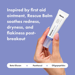 Hero Cosmetics Rescue Balm texture swatch demonstrates calming, soothing coverage for irritated areas.