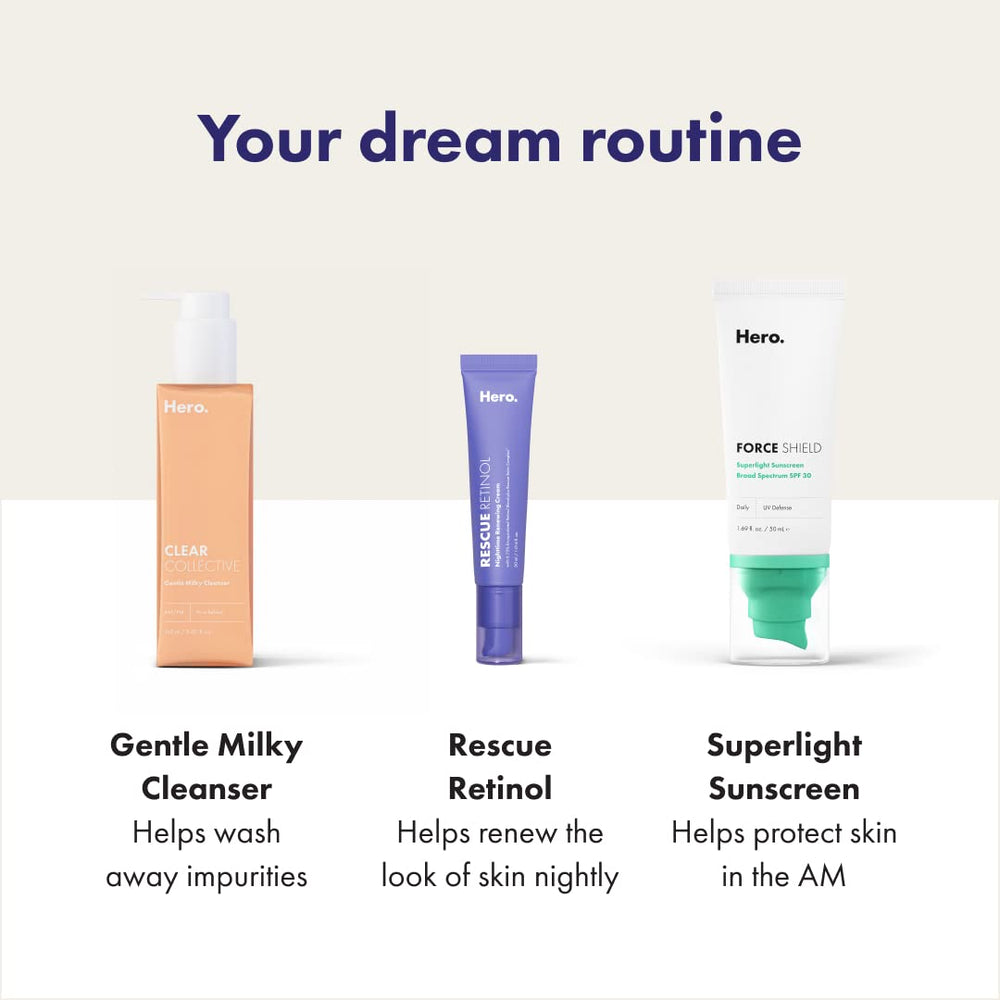 Hero Cosmetics Rescue Retinol apply-spf-next-day reminder image underscores sun protection