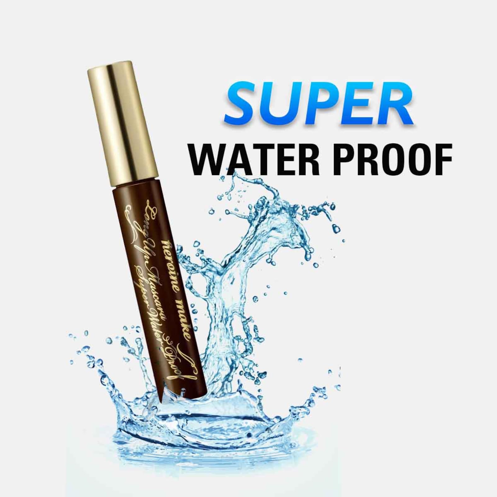 Heroine Make Brown Mascara Waterproof tear resistance suggests durable, sweat- and water-resistant results.