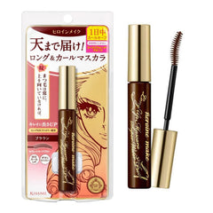 Heroine Make Brown Mascara Waterproof tube demonstrates tubing formula for smudge-resistant wear.