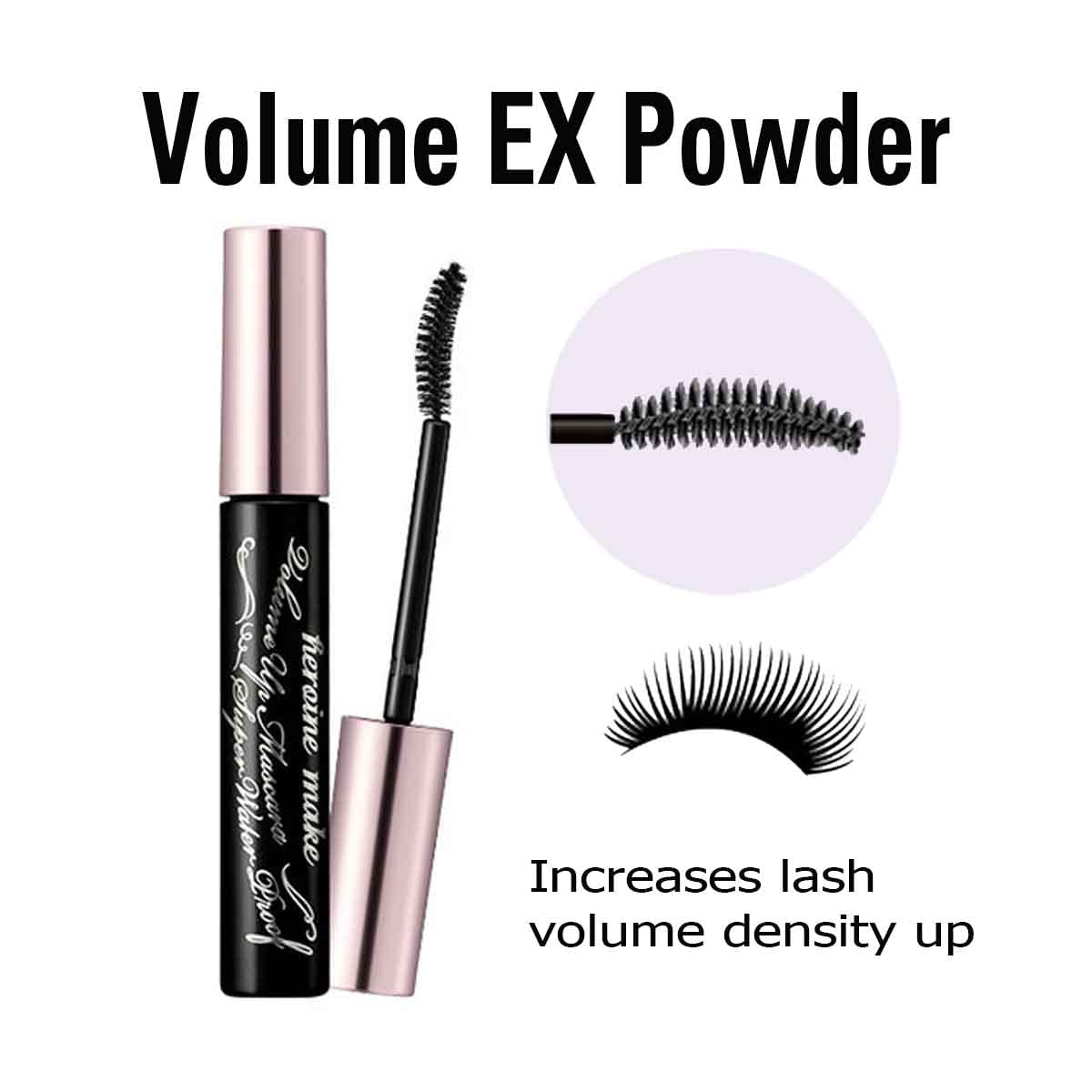 Heroine Make EX Powder densifies lashes for a fuller, defined look.