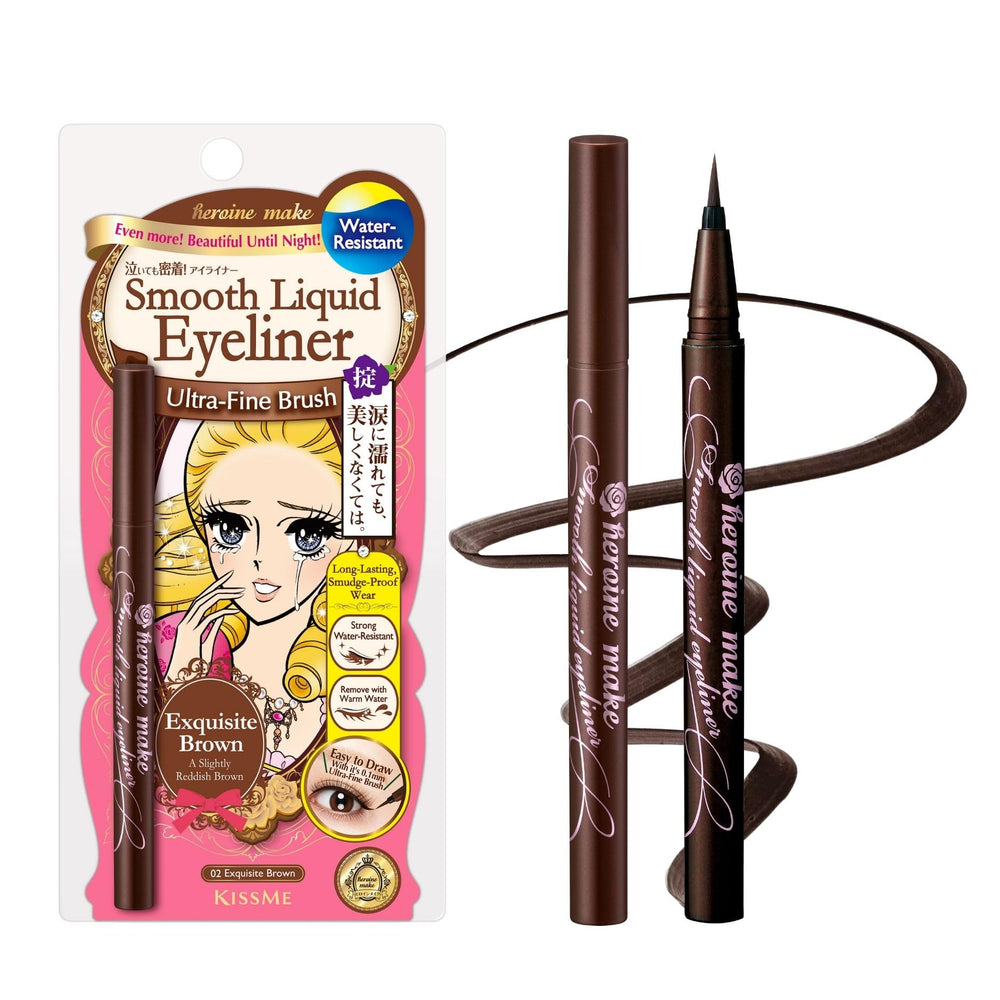 Heroine Make Kiss Me eyeliner 0.1mm tip close-up for precise cat-eye definition.