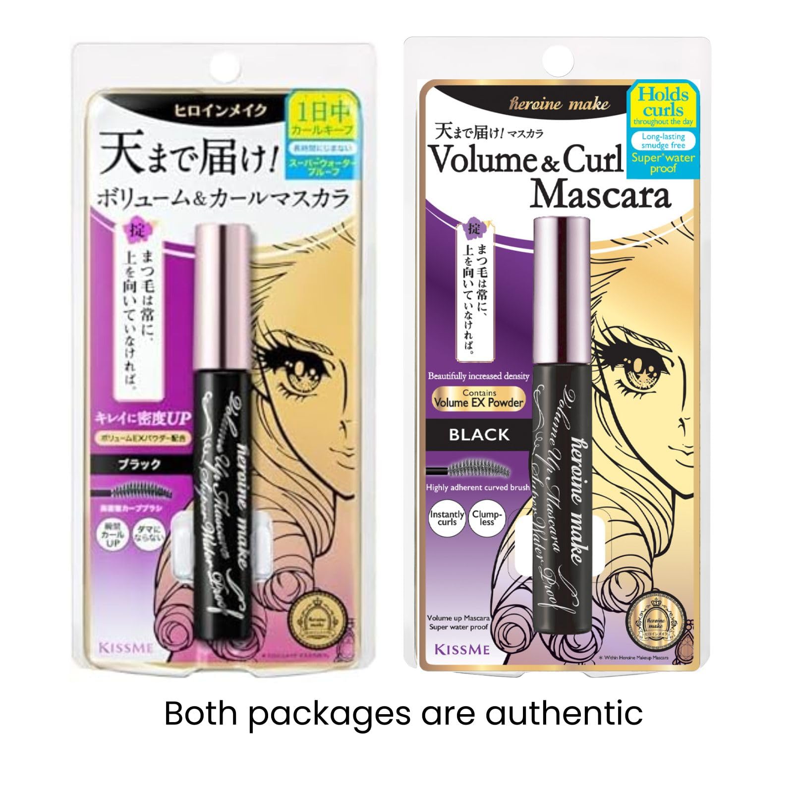 Heroine Make KissMe mascara application closeup shows rich black definition