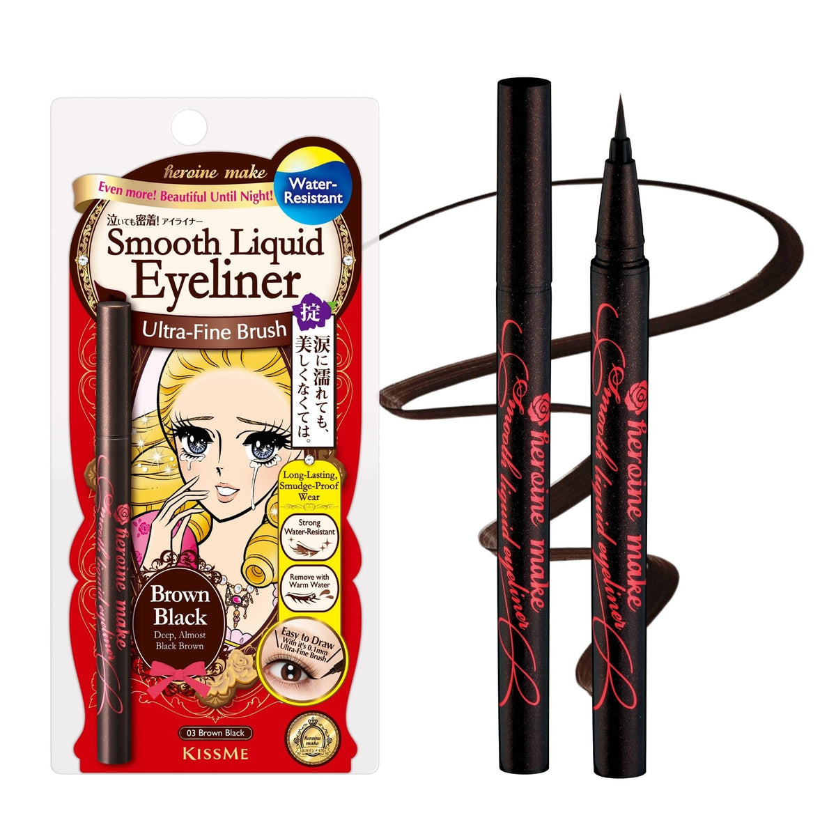 Heroine Make liquid eyeliner pen zero point one millimeter tip closeup for precise cat-eye definition