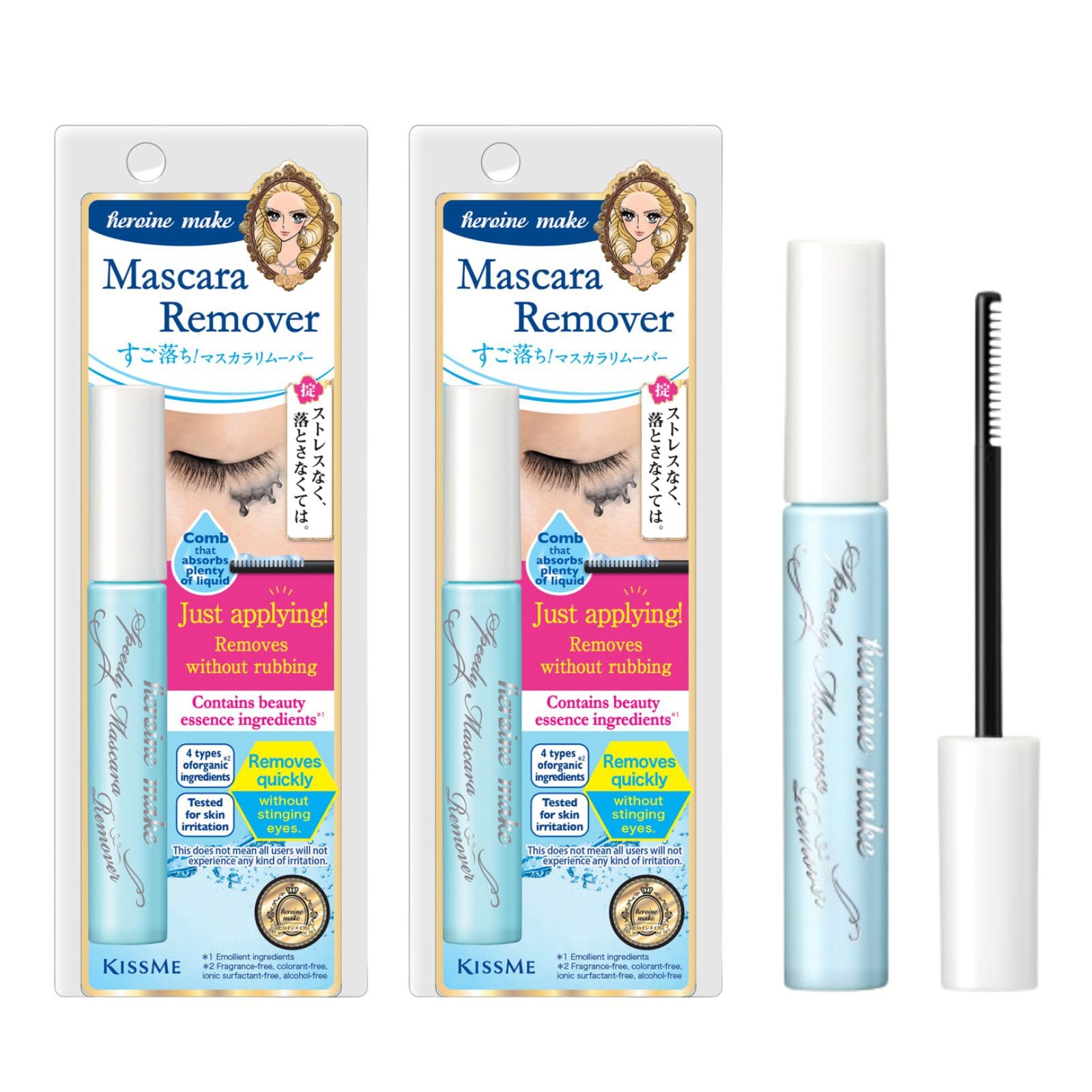 Heroine Make mascara remover fragrance-free formula supports sensitive eyes.