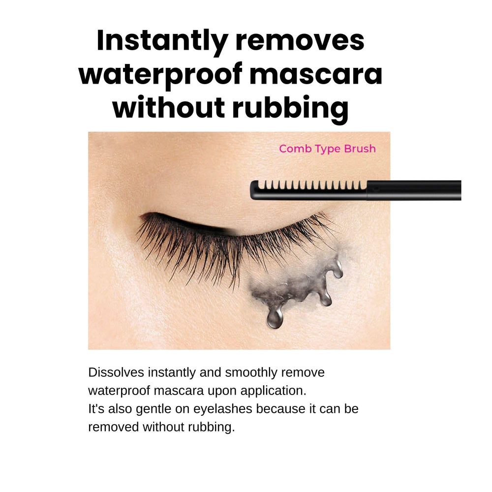 Heroine Make mascara remover precision applicator coats every lash for thorough removal.