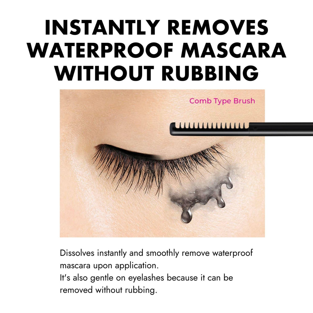 Heroine Make Speedy Mascara Remover lash-cleanse scene highlighting tear-free, comfortable cleansing.