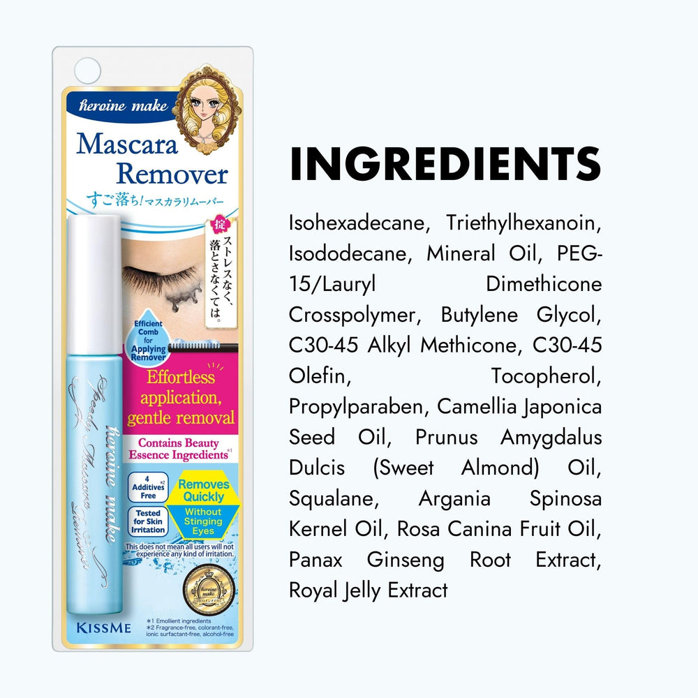 Heroine Make Speedy Mascara Remover clean finish without rubbing for sensitive eyes.