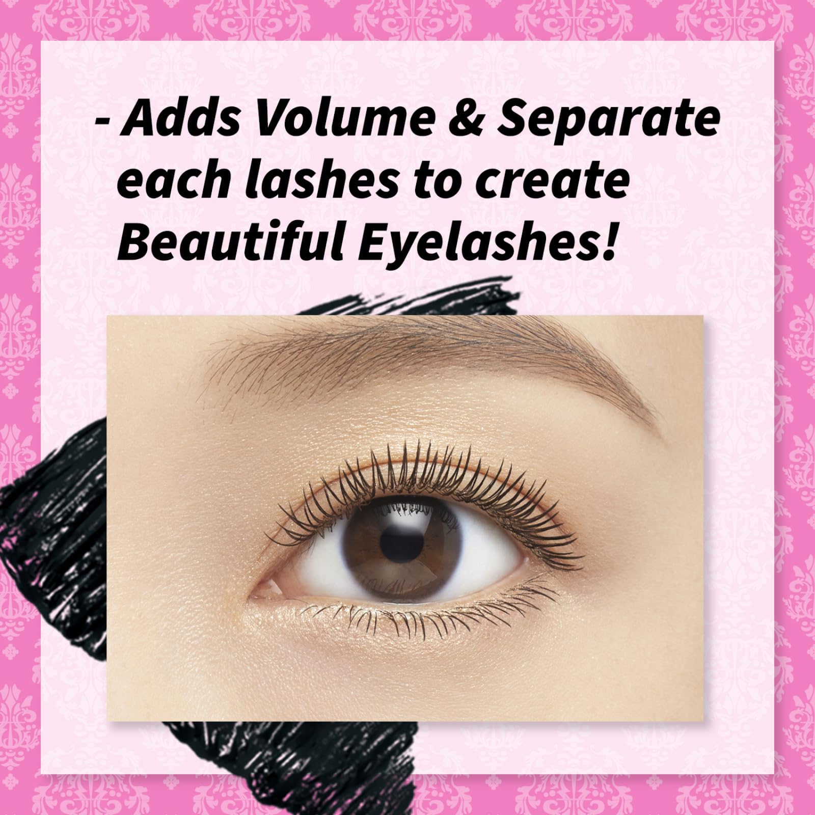 Heroine Make mascara natural serums ingredients panel suggests lash-nourishing components.
