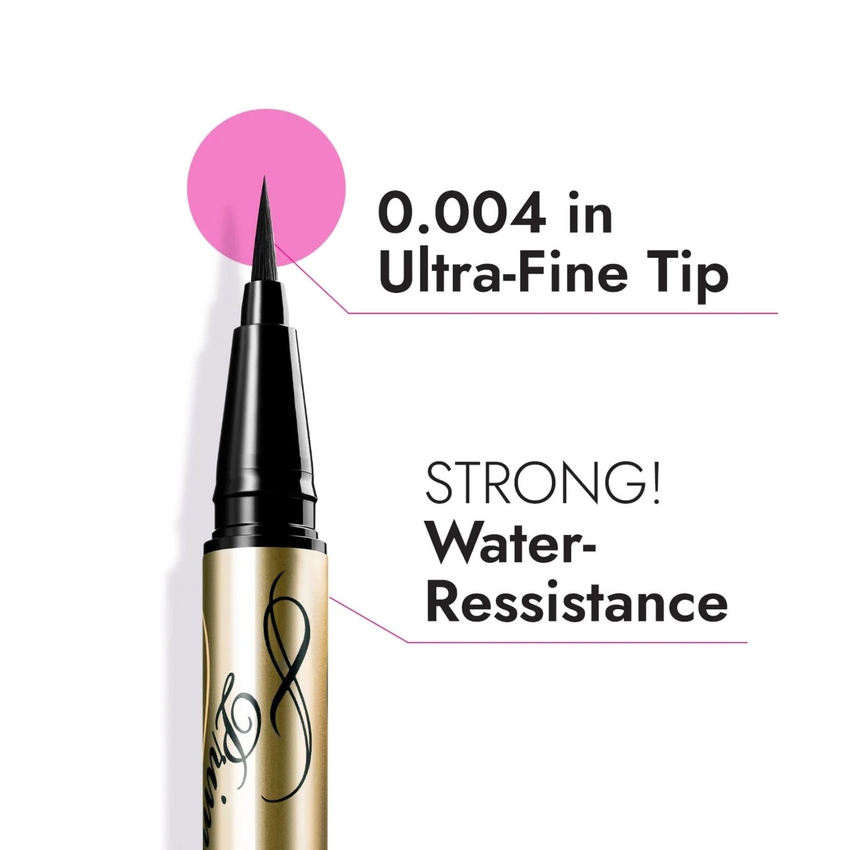 Heroine Make waterproof eyeliner swatch shows rich black color and depth.