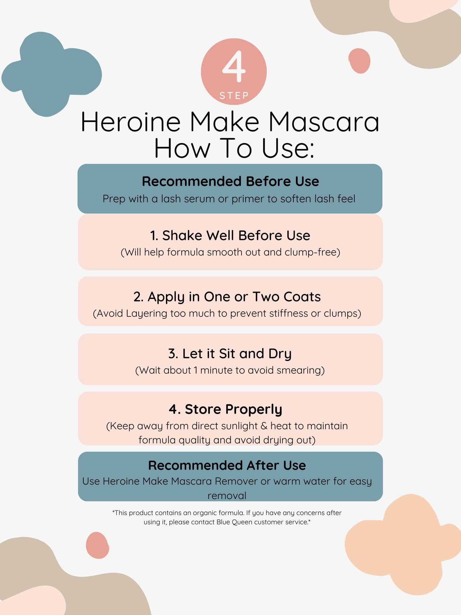 Heroine Make mascara close-up shows lash-serum ingredients like Camellia Oil.