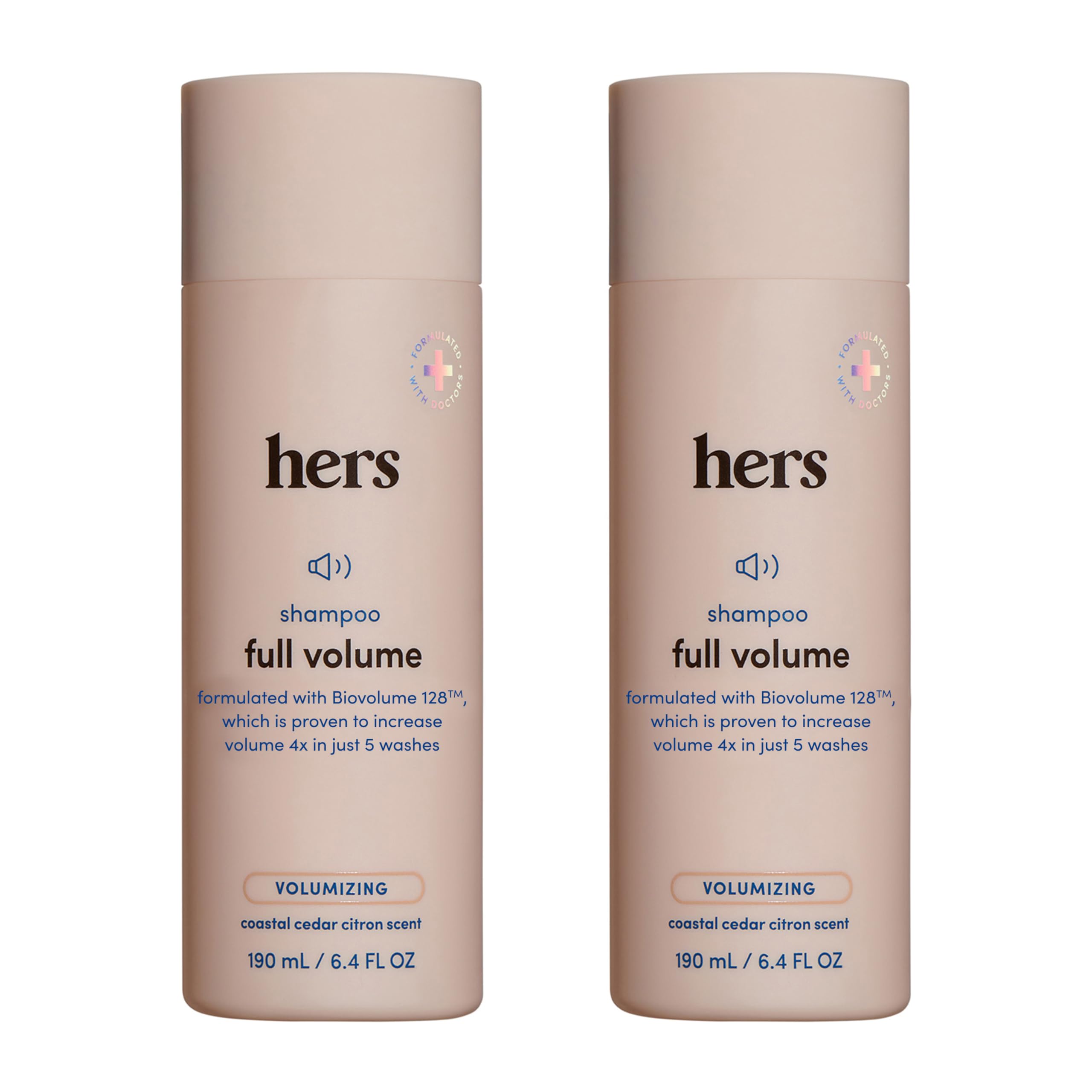Hims & Hers Full Volume Shampoo bottle front showing lightweight lift for fine hair