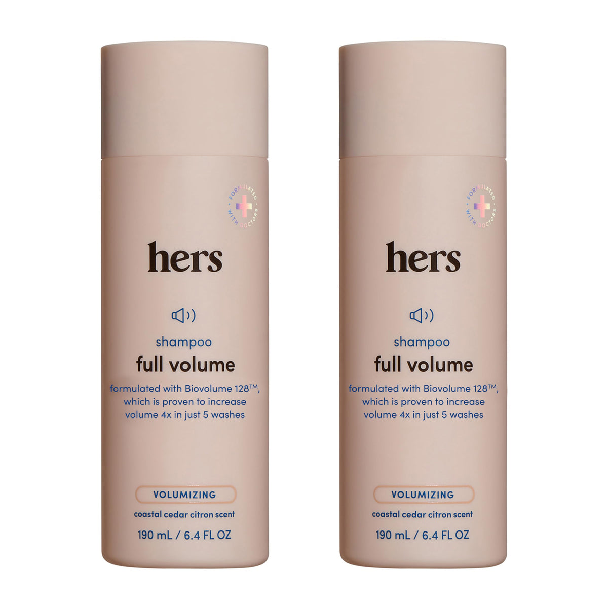 Hims & Hers Full Volume Shampoo bottle front showing lightweight lift for fine hair