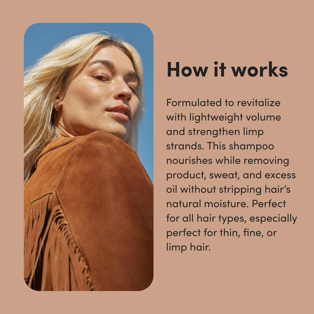 Hims & Hers Full Volume Shampoo label details with biotin and rice protein