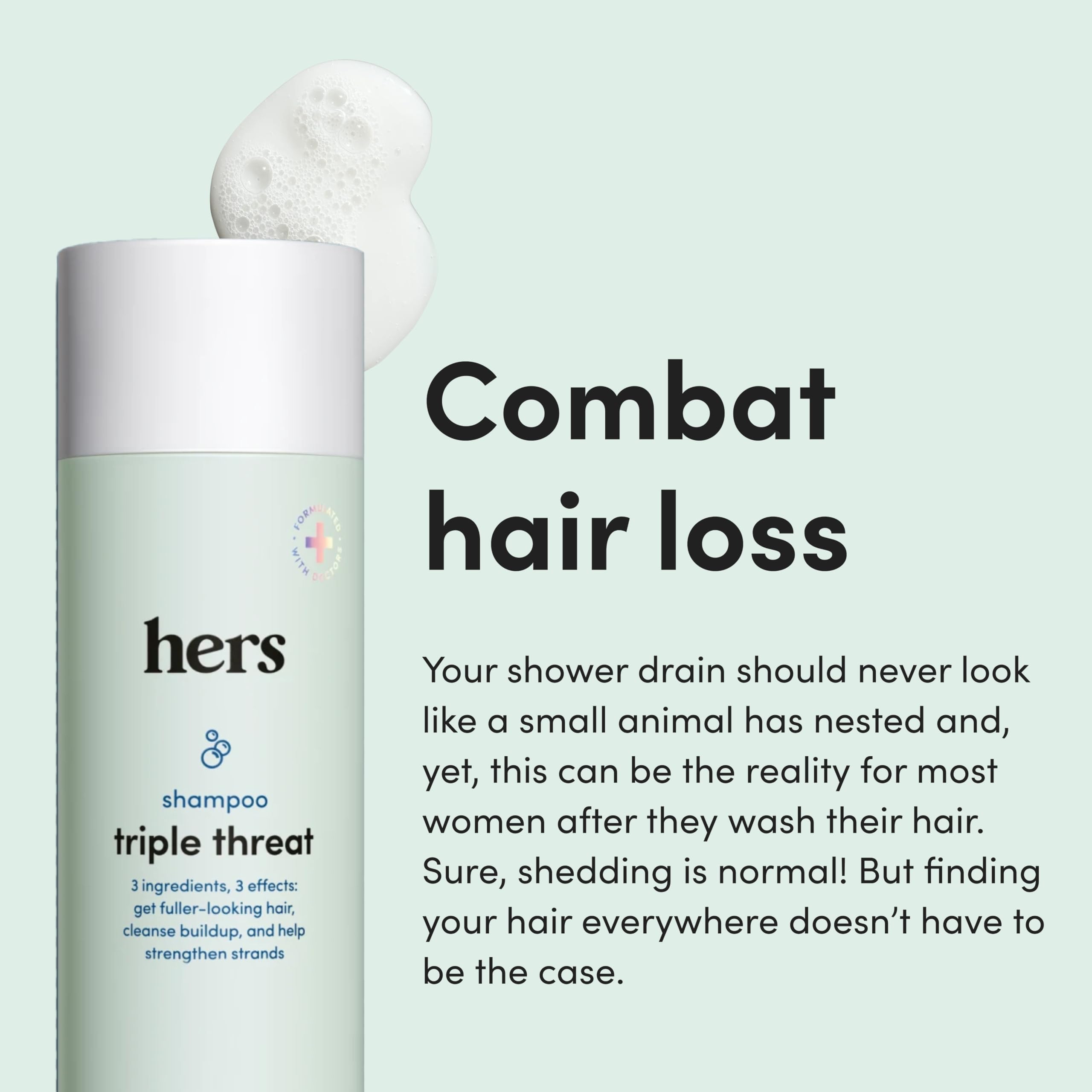 Hims & Hers triple threat shampoo application demonstrates scalp cleansing and nourishment.