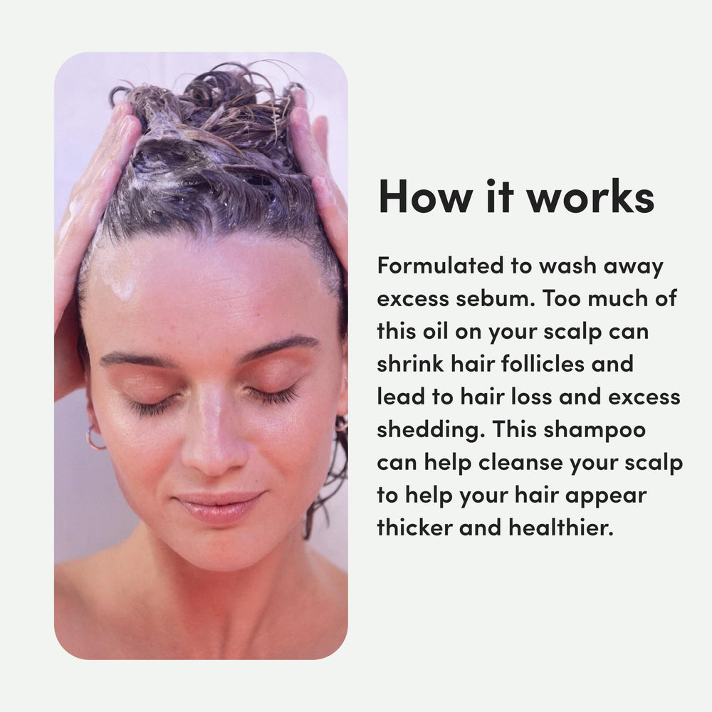 Hims & Hers scalp-cleanse shot highlights oil balance for healthier-looking hair.