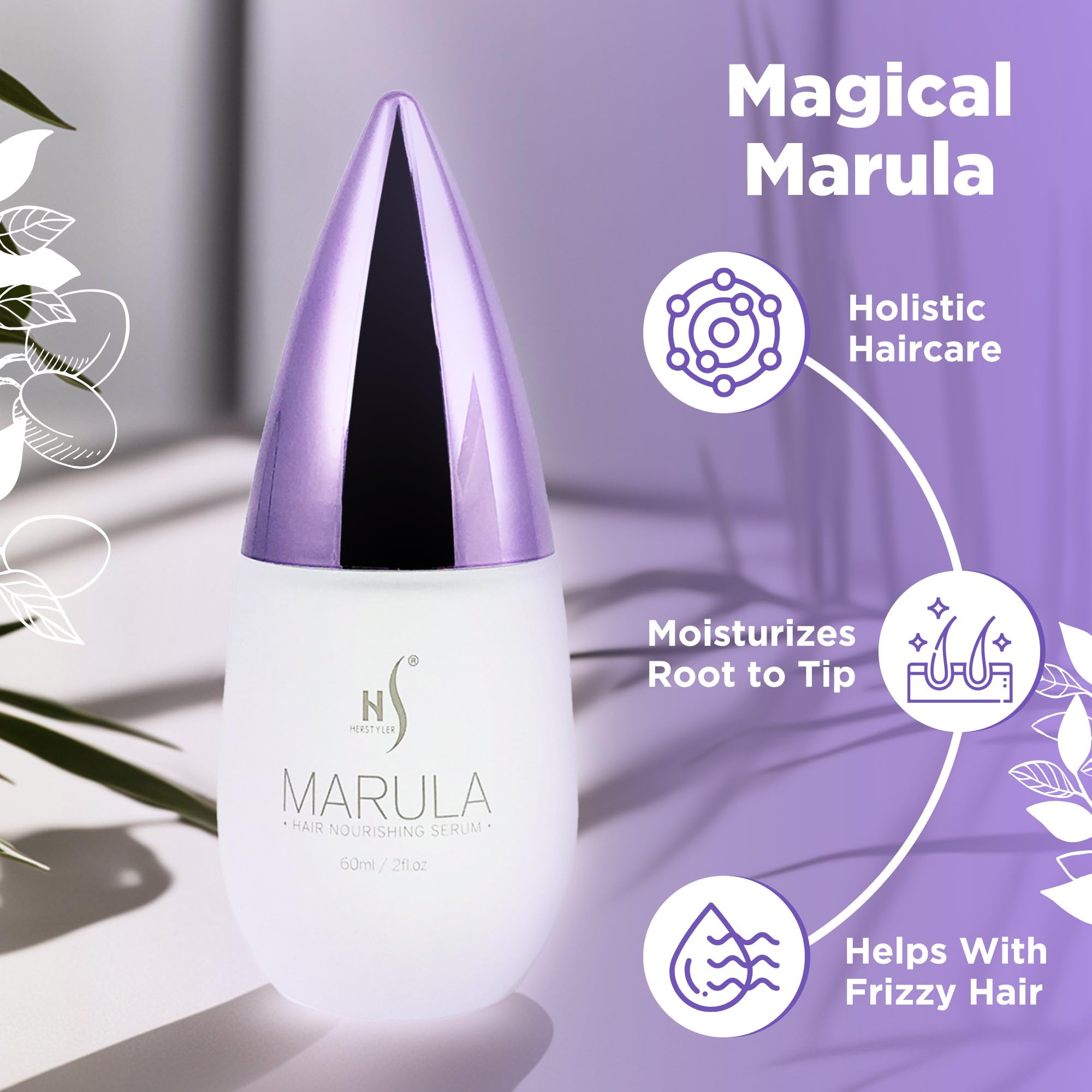 HerStyler Marula Oil Hair Serum finish shine detail on sleek hair.