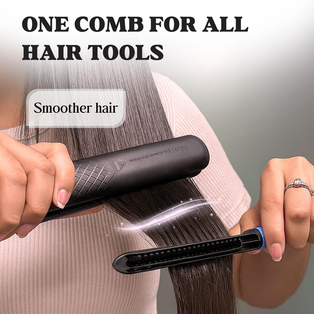 HerStyler straightening comb with flatiron use highlights gentle detangling and quick straightening