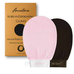 HerTime2 Ancestoria pink glove pack for deep shower exfoliation and smoother skin.
