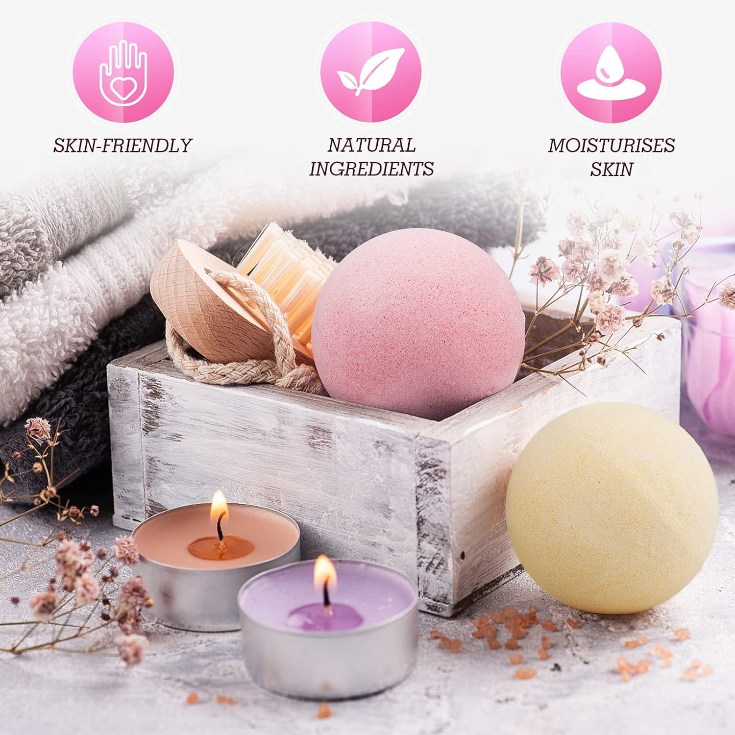 HESORIX Vanilla Almond Soft Bath Bombs—creamy bubbles for dry skin moisture.