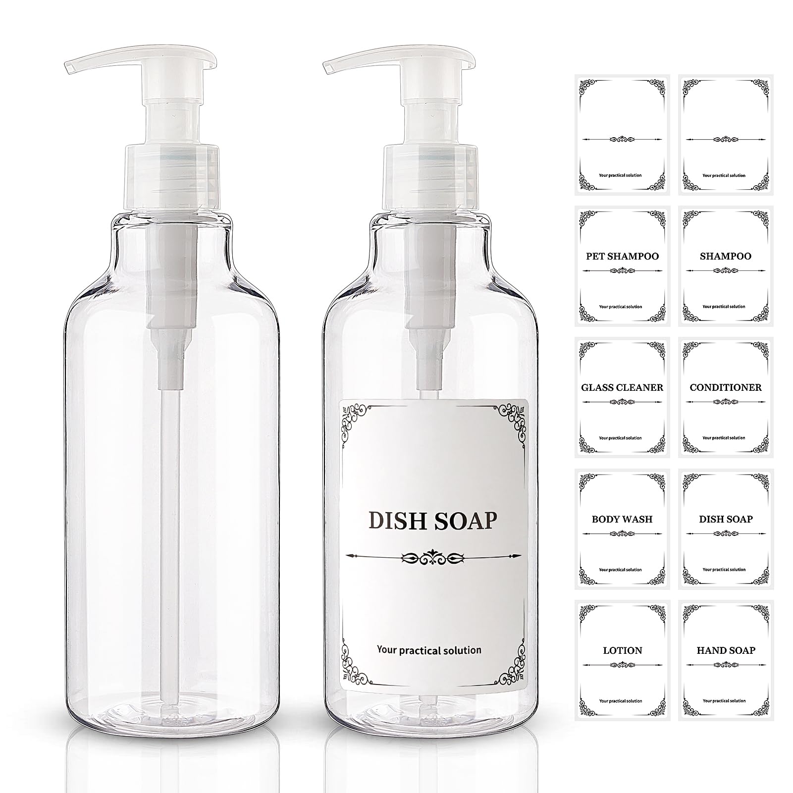 Hethyo plastic soap dispenser clear 16.9oz 2-pack for kitchen and bathroom use