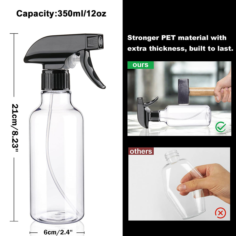 Hethyo 12oz adjustable-nozzle spray bottle enabling mist and stream for versatility.