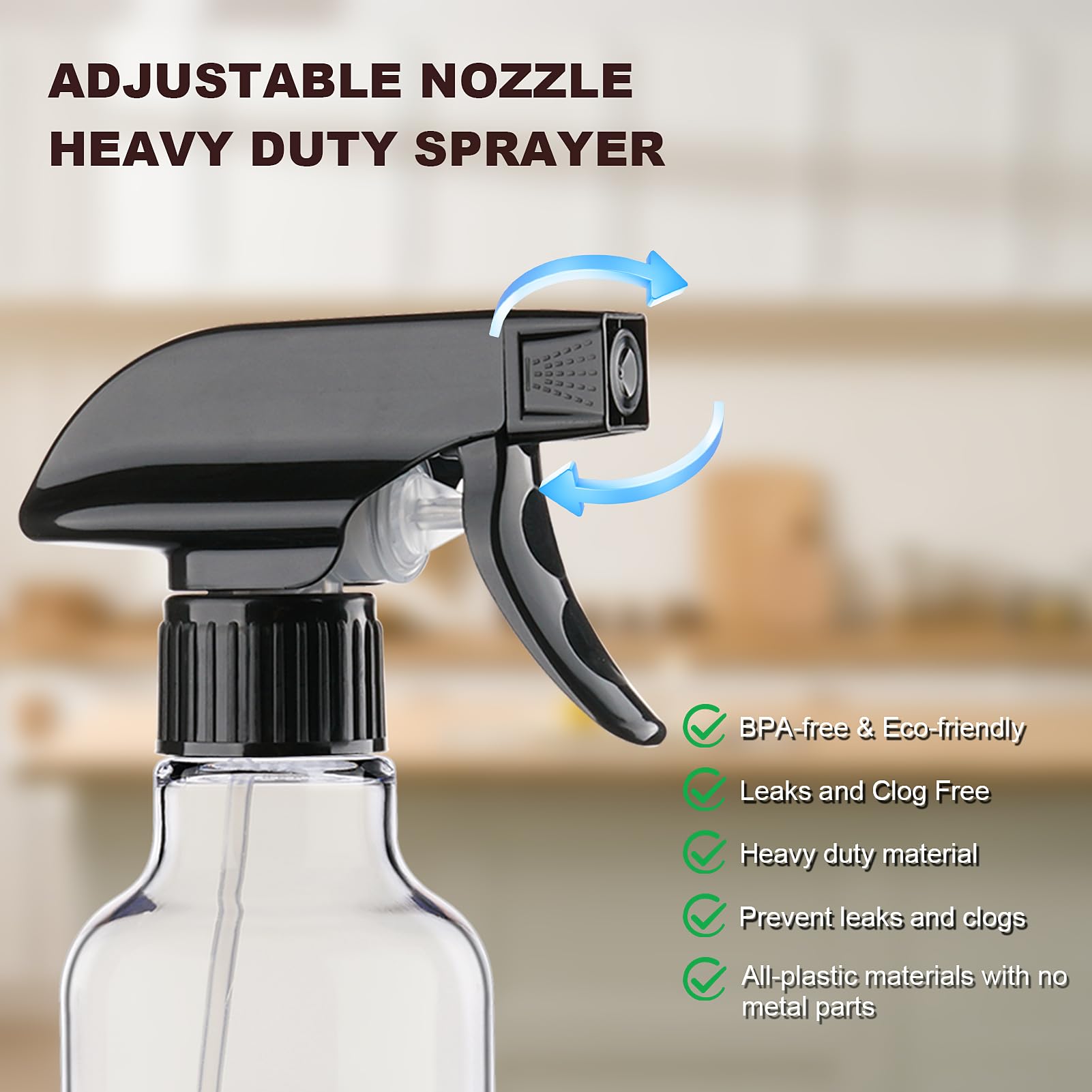 Hethyo 12oz spray bottle with leakproof cap preventing leaks during storage and transport.