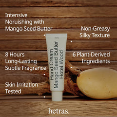 hetras Hotel Wood pulse points fragrance suggests extended aroma when applied to wrists.