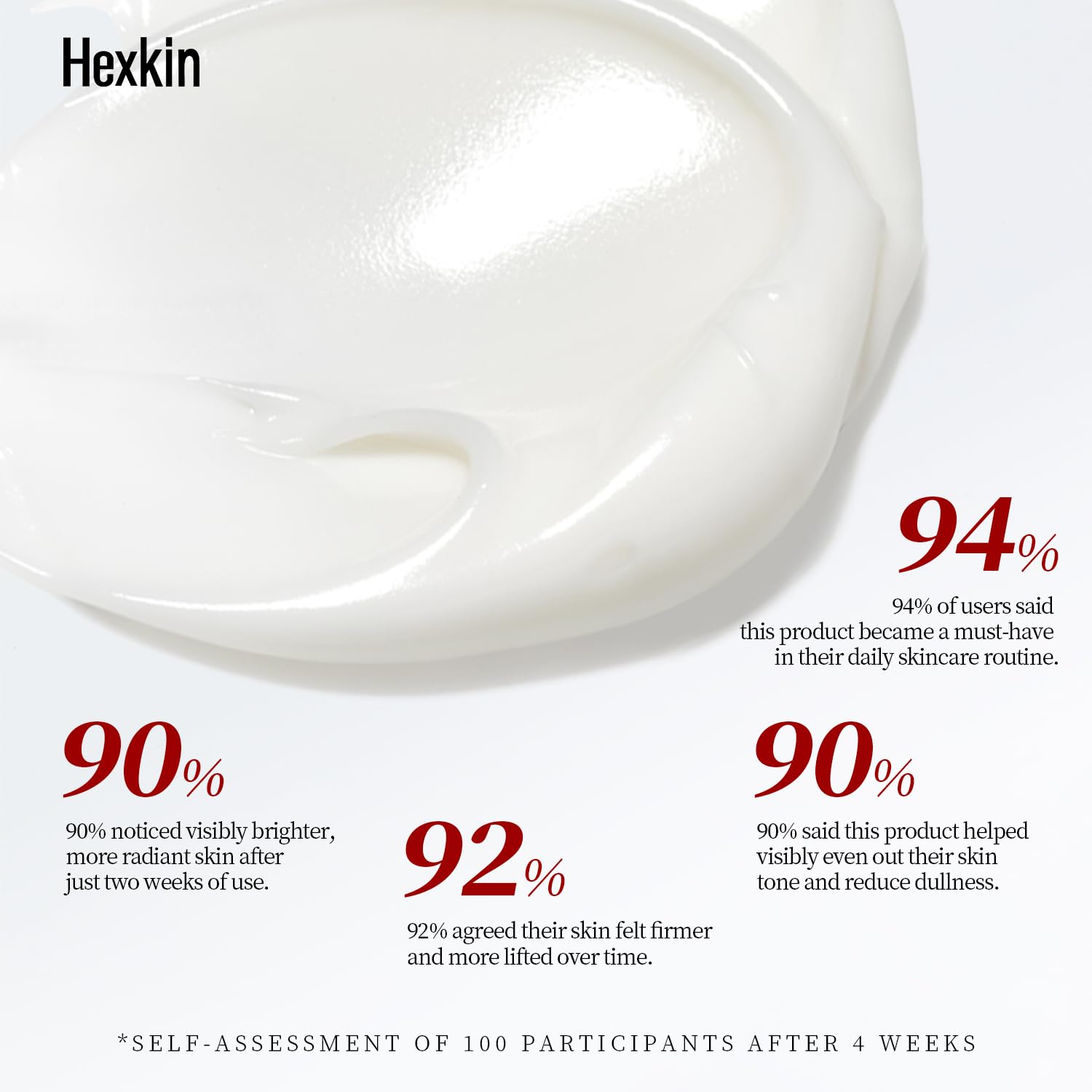 Hexkin hydration-closeup highlights moisturizing glow thanks to jojoba oil and collagen ingredients.