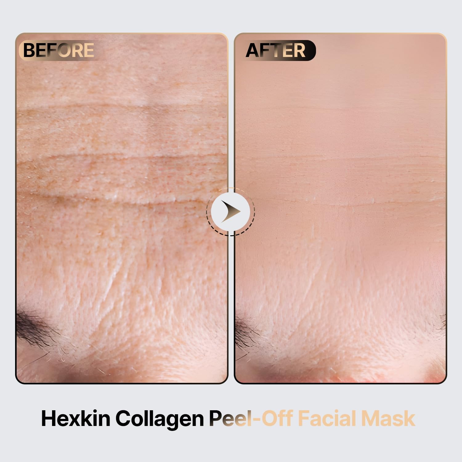 Hexkin Peel-Off Sheet image demonstrates easy removal without residue after 30 minutes.