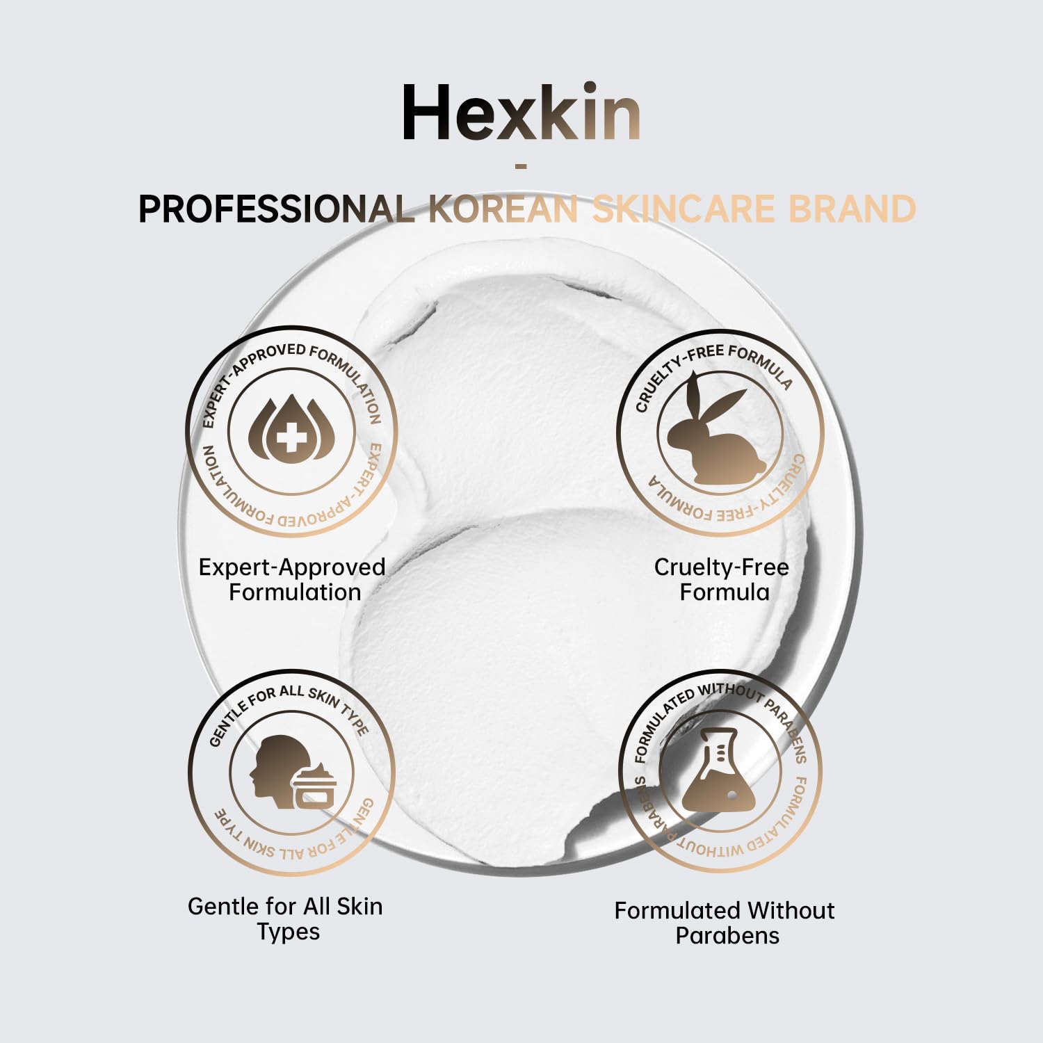 Hexkin Collagen Peel-Off Mask tube-profile highlights lightweight formula for all-skin types.