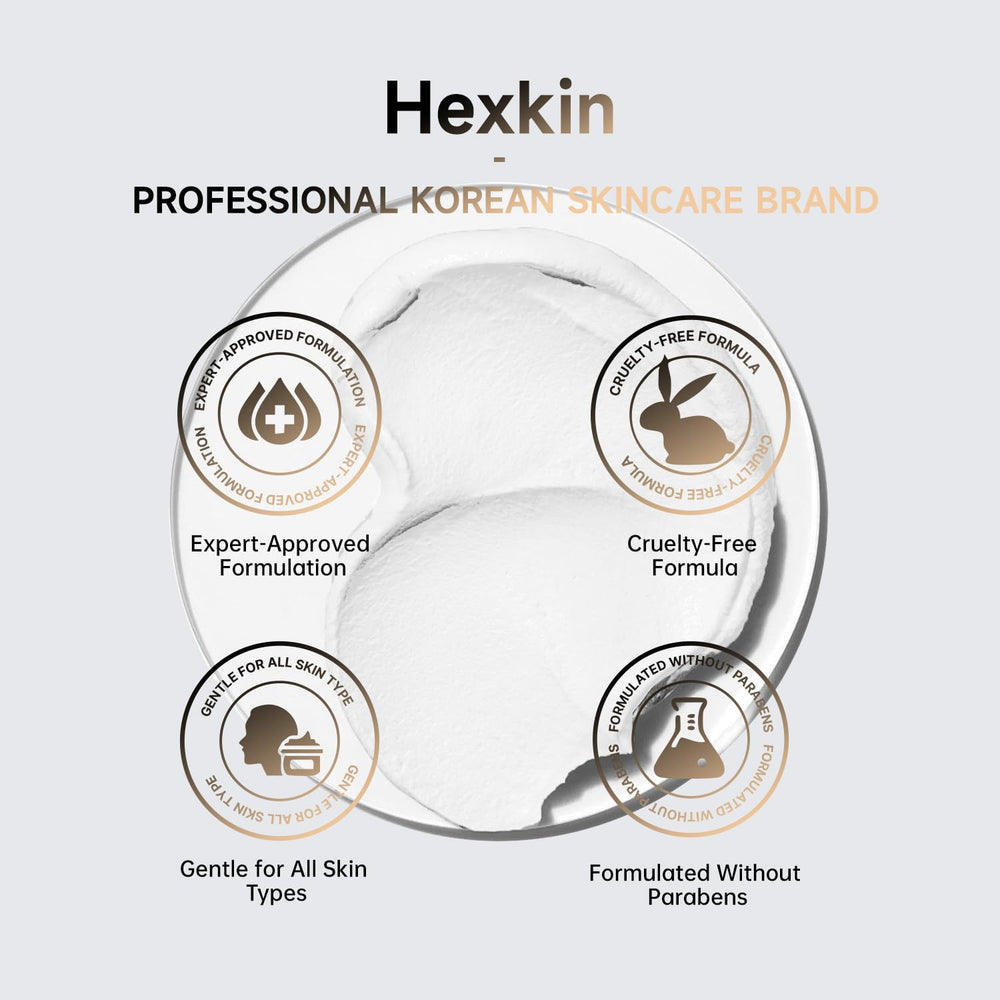 Hexkin Collagen Peel-Off Mask tube-profile highlights lightweight formula for all-skin types.