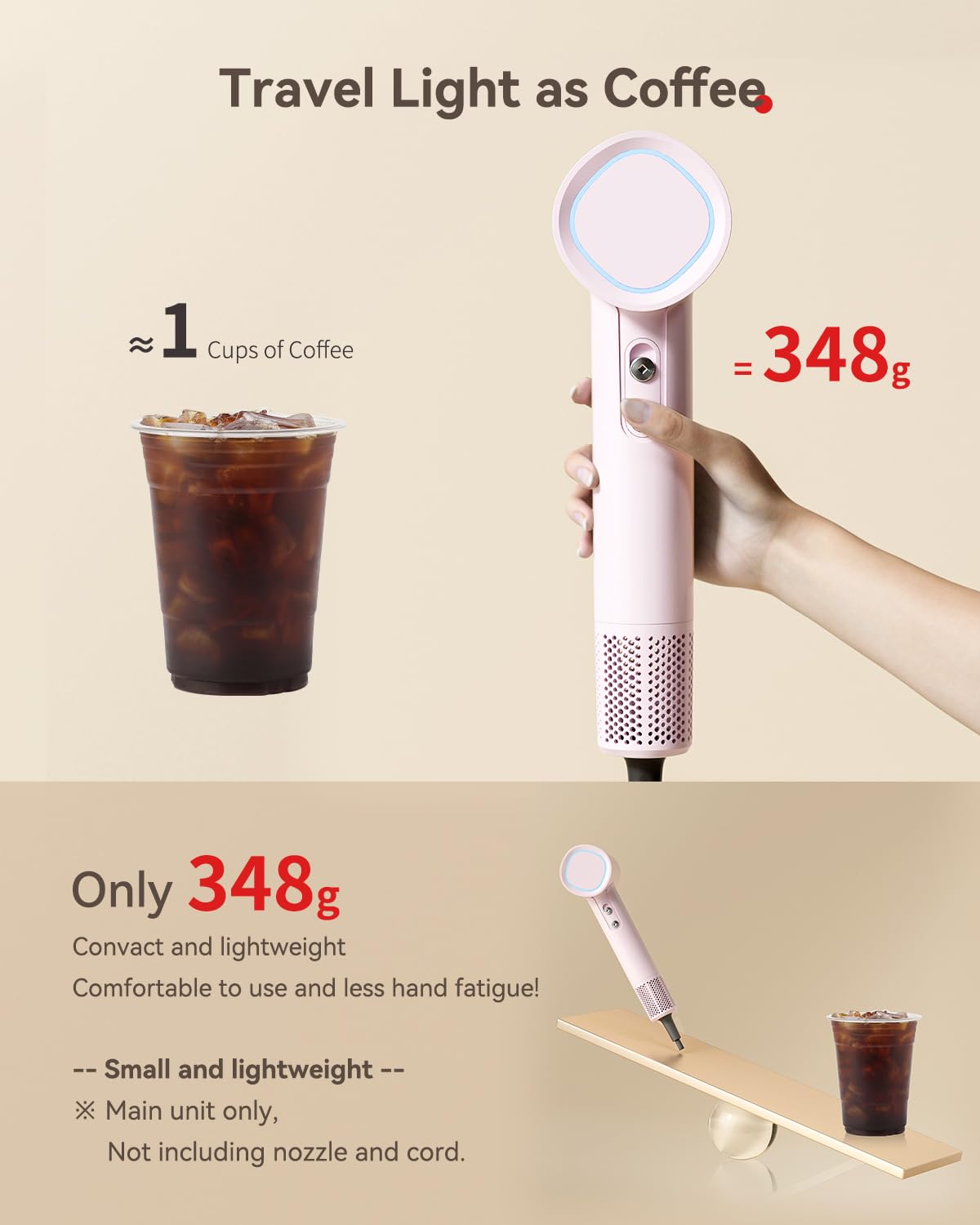 HEXTEK Hair Dryer quiet operation at 58dB for calm styling.