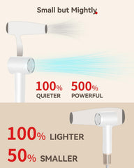 HEXTEK Hair Dryer rotating nozzle demonstrates 360° versatility for hair length.