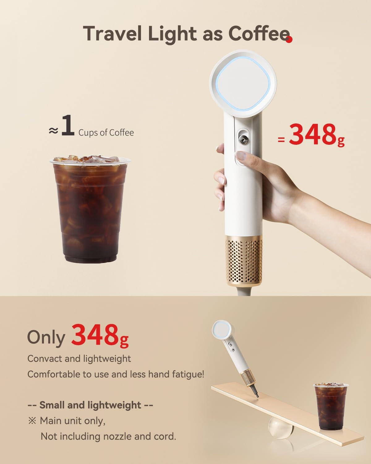 HEXTEK Hair Dryer weight 0.88 lb enables one-handed comfortable use.