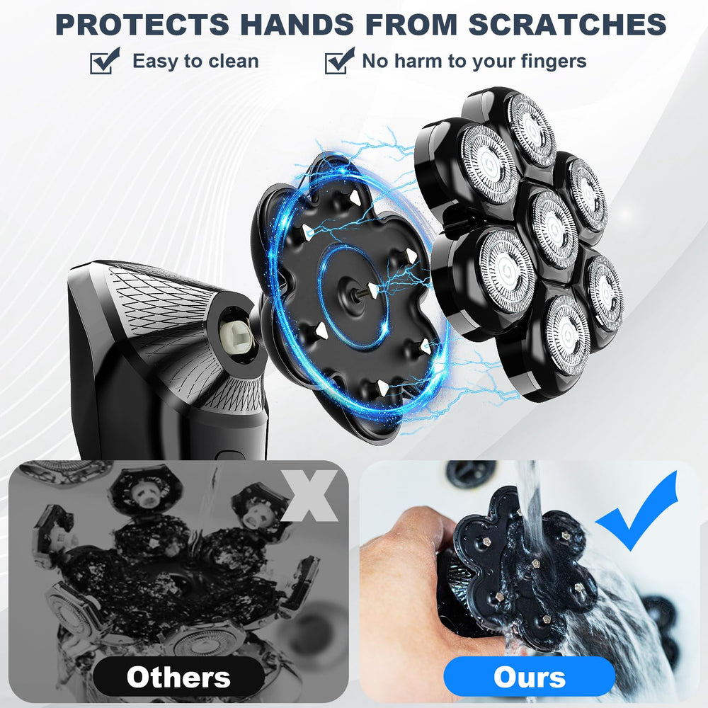 Hexus head shaver dual blade mesh detail emphasizing precision and skin protection