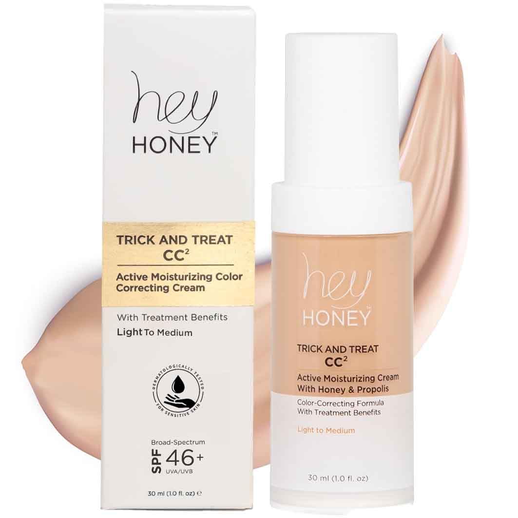 Hey Honey CC Cream SPF 46 tube close-up for lightweight coverage and skin hydration.