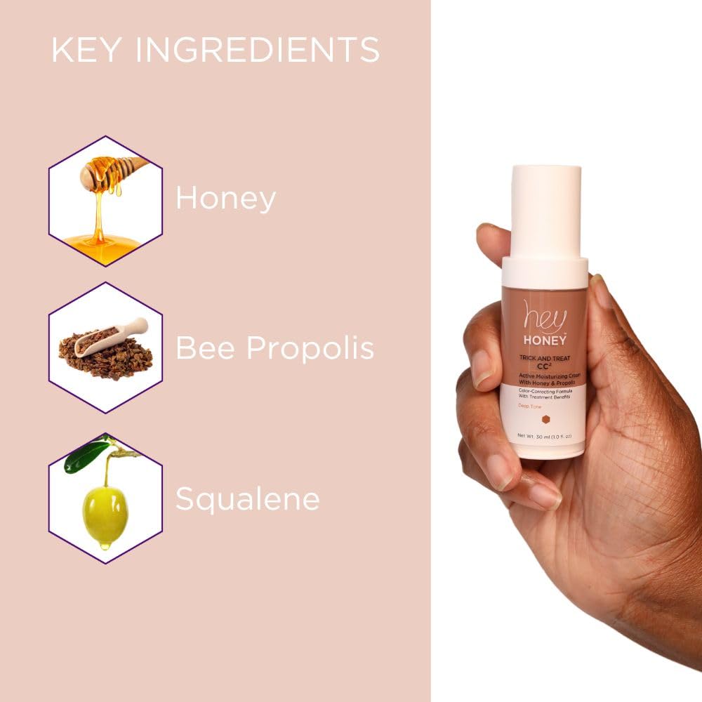 Hey Honey CC² Cream application demonstrates smooth, even blending on skin.