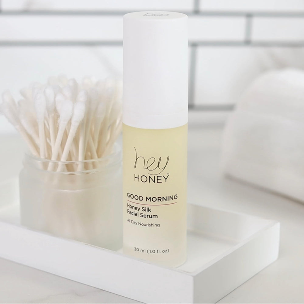 Hey Honey Good Morning serum dropper releasing product for quick absorption