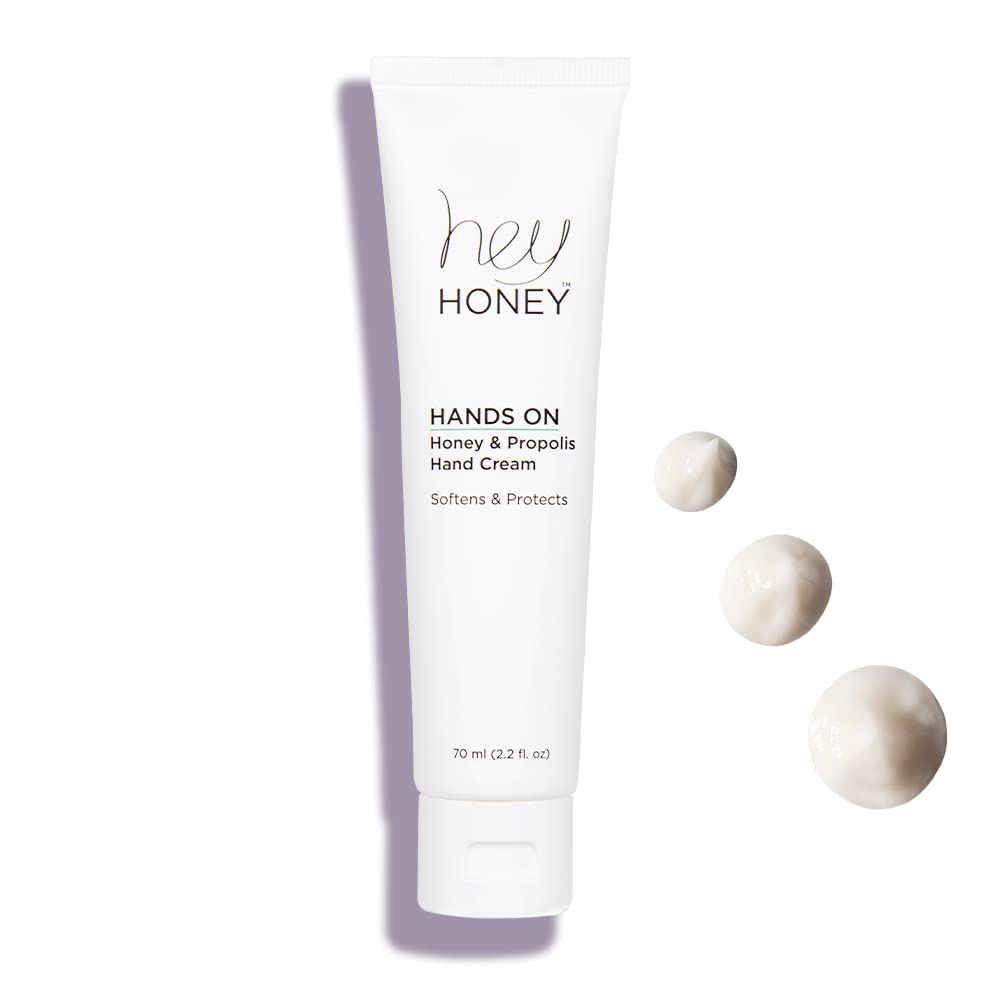 Hey Honey hand cream on elbow demonstrates dryness relief.