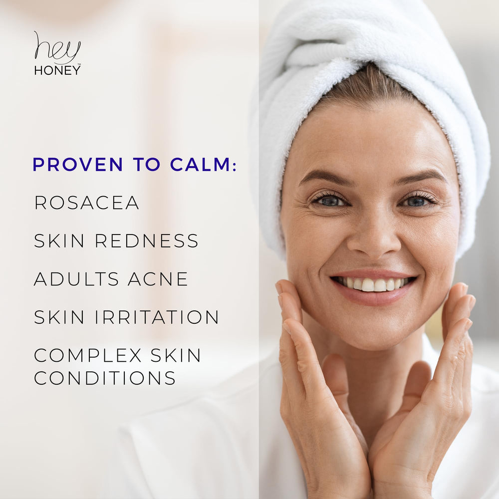 Hey Honey Skincare Relax packaging on shelf highlights dermatologist-tested formulation.