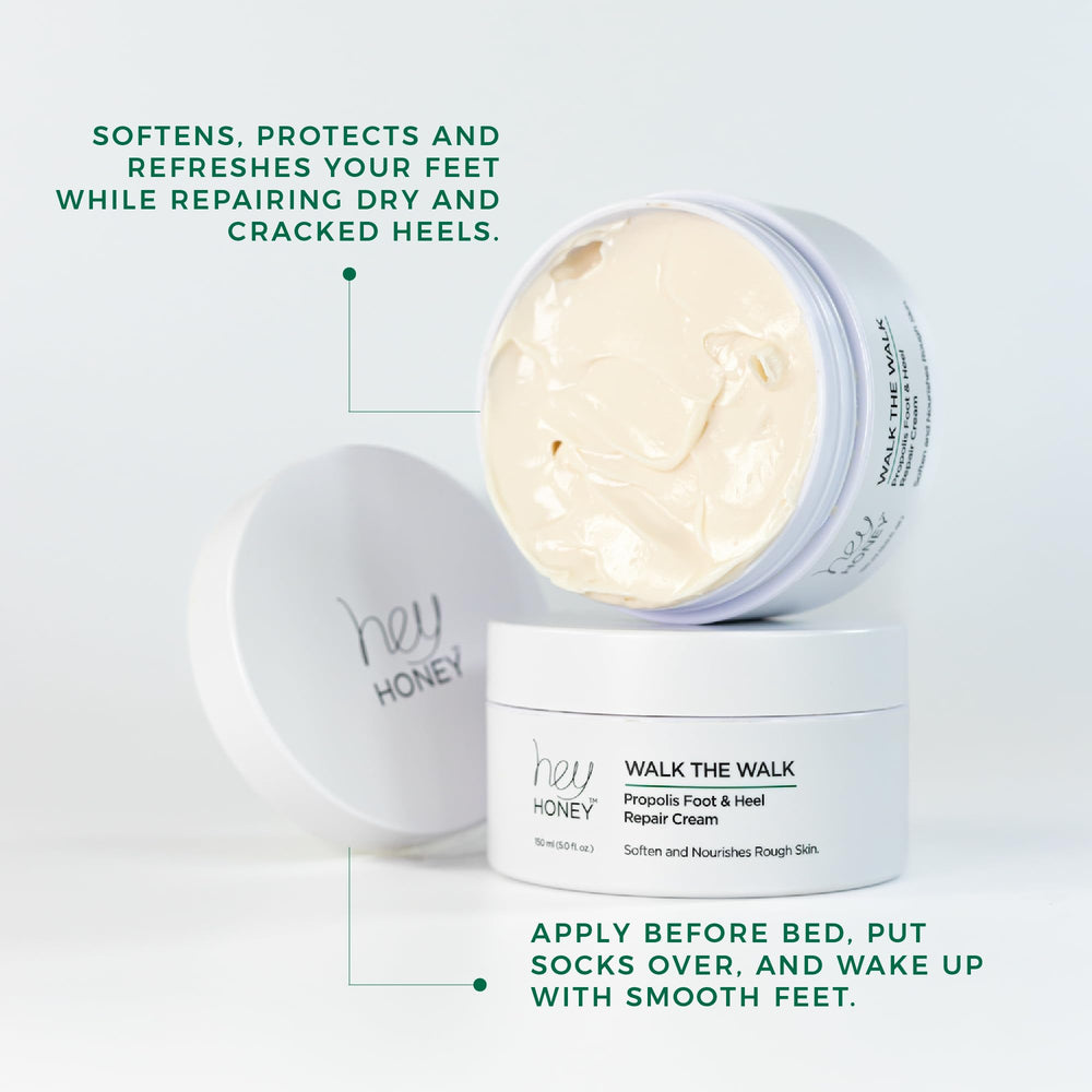 Hey Honey Walk the Walk Propolis Foot Cream creamy texture ready for daily use