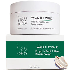 Hey Honey Walk the Walk Propolis Foot Cream packaging highlights hydration and odor control