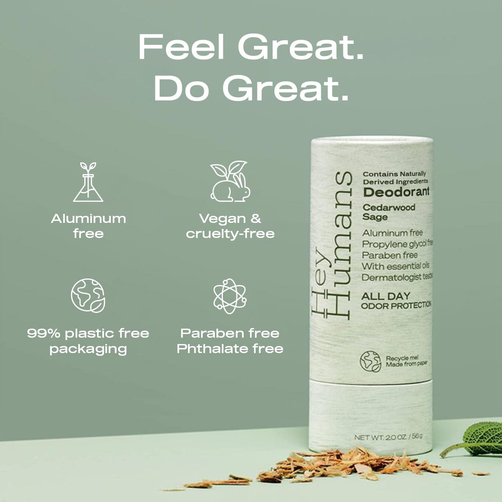 HEY HUMANS deodorant application swipe shows easy, mess-free daily use.
